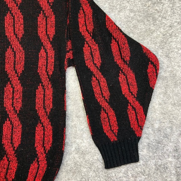 Edison Vintage Knitwear Black Red Cable Knit Sweater Men's Size Medium - Picture 6 of 9